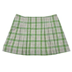 Tibi Womens Vintage Y2K Green Pink Preppy Coquette Plaid Pleated Mini Skirt Sz 6